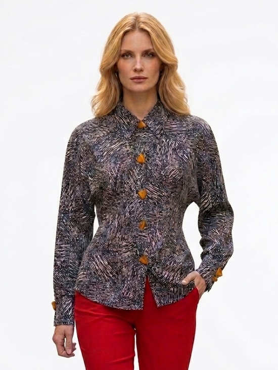 Julie V Tops - Julie V England 100% Silk 90s Abstract Animal Print Blouse 8 Top Light Blue Tan